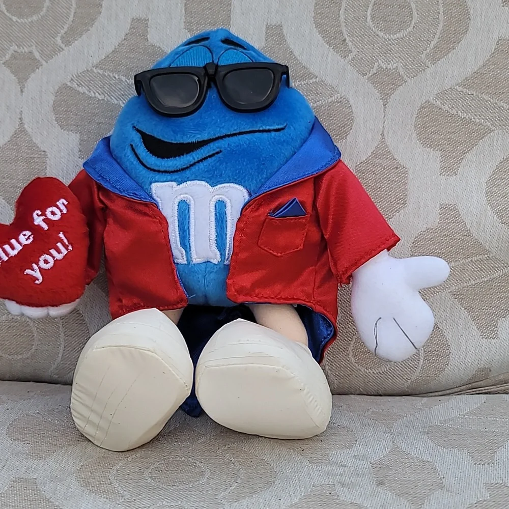 Y2K Rare Toy Blue Red Jacket Glases Big Heart Kids Plush Toy